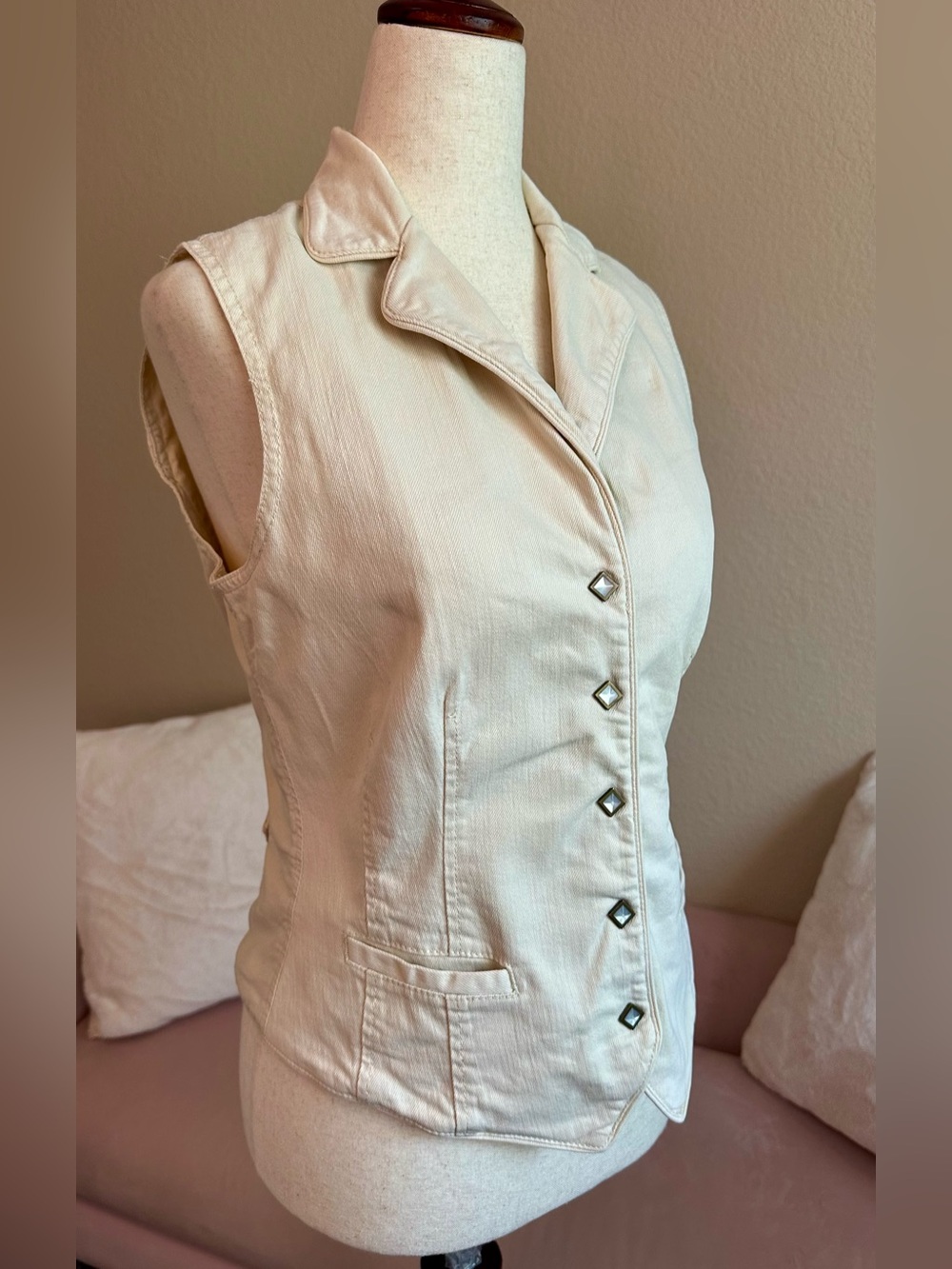 VTG 80s Lauren Jeans Co. Ralph Lauren Western Vest Cream Women’s S Pearl Snaps
